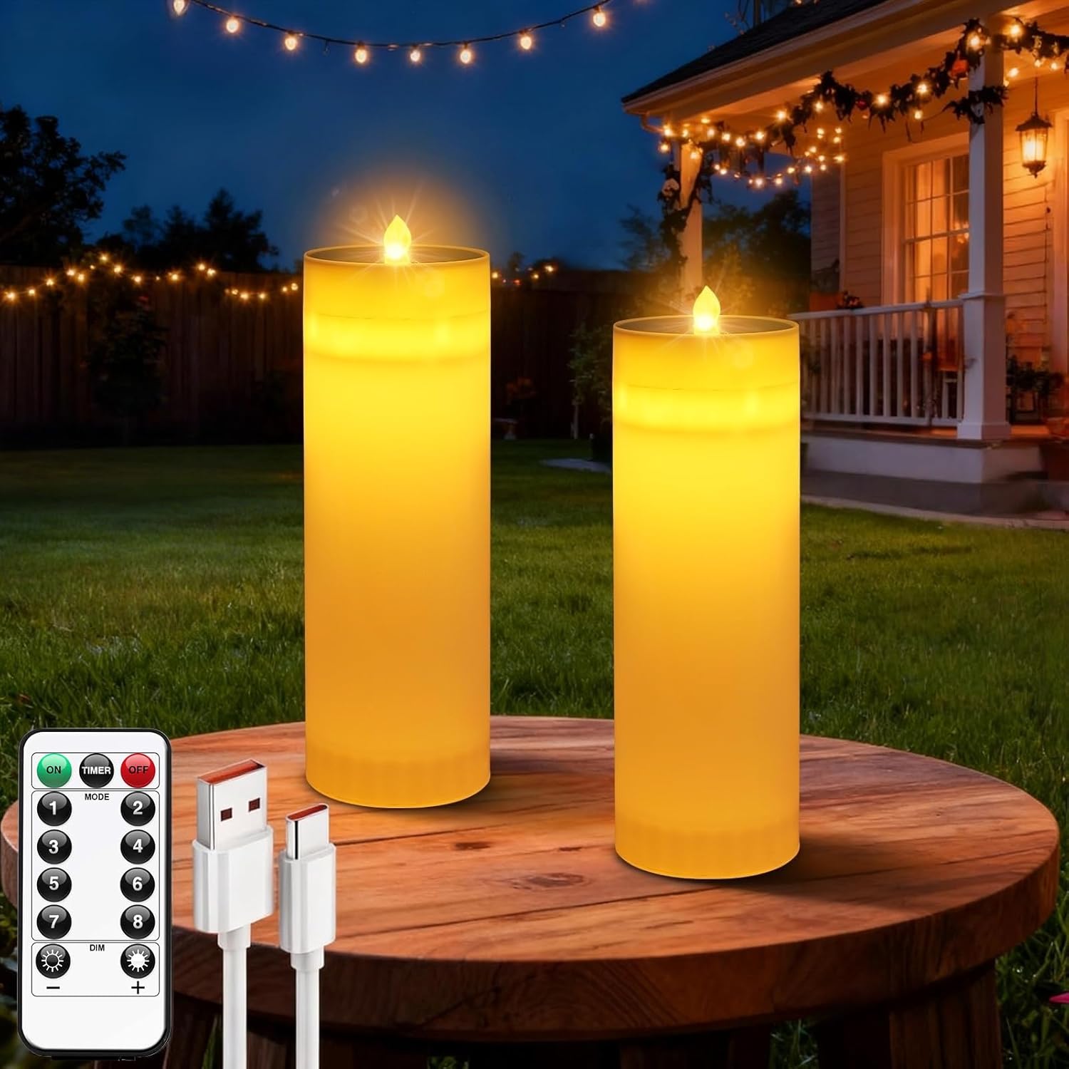 Solar Flameless Candles LED: 2 Pack 4*12 Inch Waterproof Pillar Candle with Remote Control Dual Charging (Solar & USB) for Outdoor Indoor Use - Christmas Weddings Table Centerpiece Patio Home Decor