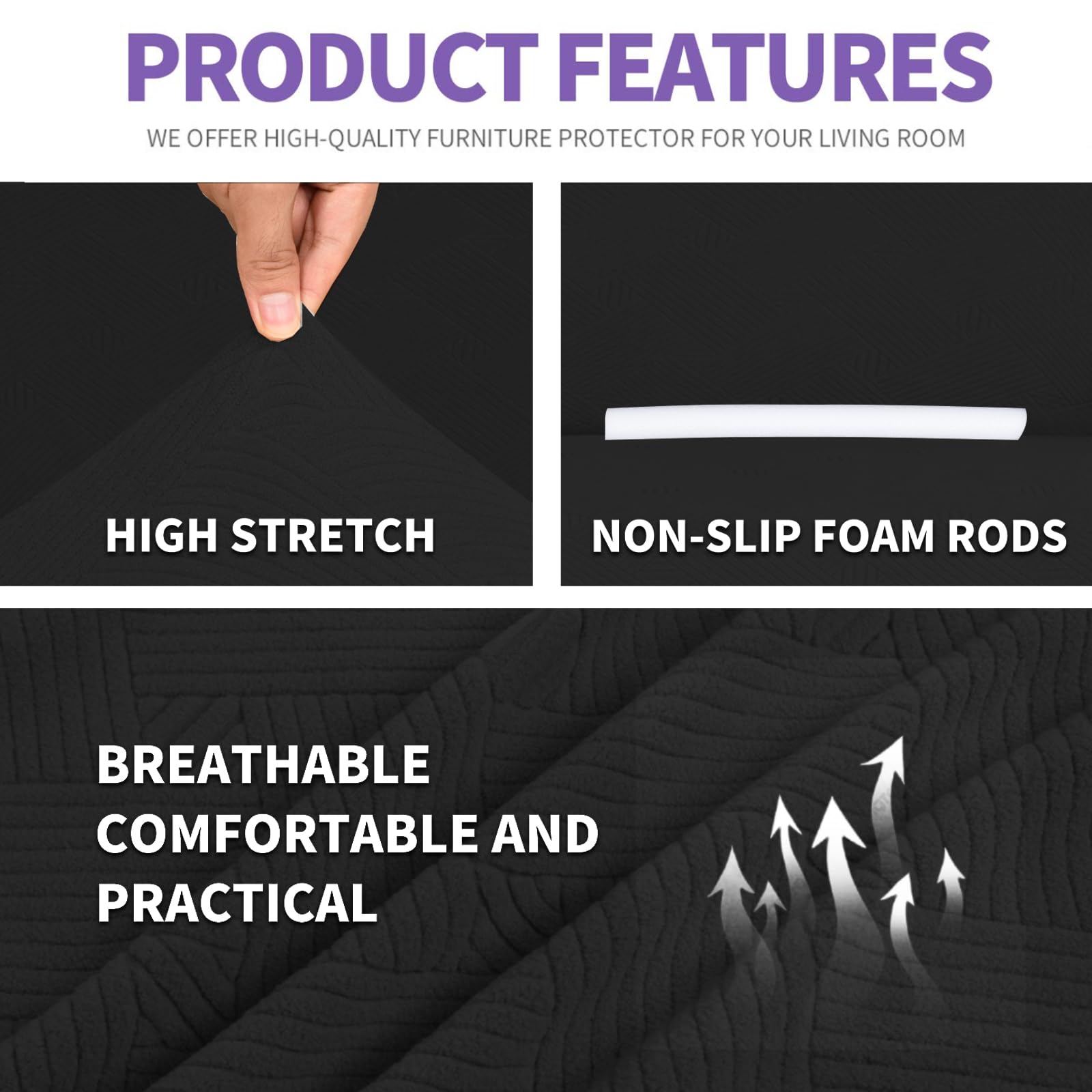 Ystyle Copripoltrona 1 Posto Con Braccioli, Copridivano Antigraffio Gatto, Copridivani Elasticizzato, Pesante Inverno Copri Divani, Fodera Divano Antimacchia Lavabile Antiscivolo, Nero