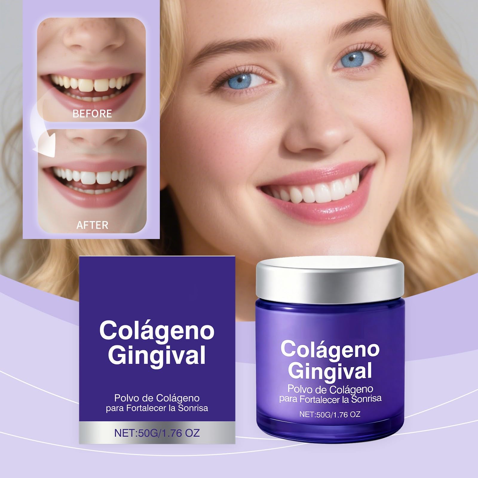 Colágeno Tooth en Polvo, Pasta Dental en Polvo con Colágeno e Hidroxiapatita, 50G, Cuidado de Encías, Protección del Esmalte y Limpieza Suave Diaria, Frescura y Limpieza Natural (2PC) - 3