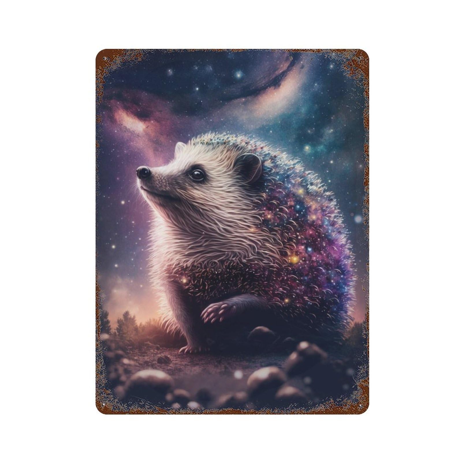 Galactic Hedgehog Fantasy Aged Metal Wall Plaque 15.7"x11.8", for Pub, Kitchen And Man Cave Decor, Decorative Metal Wall Art
