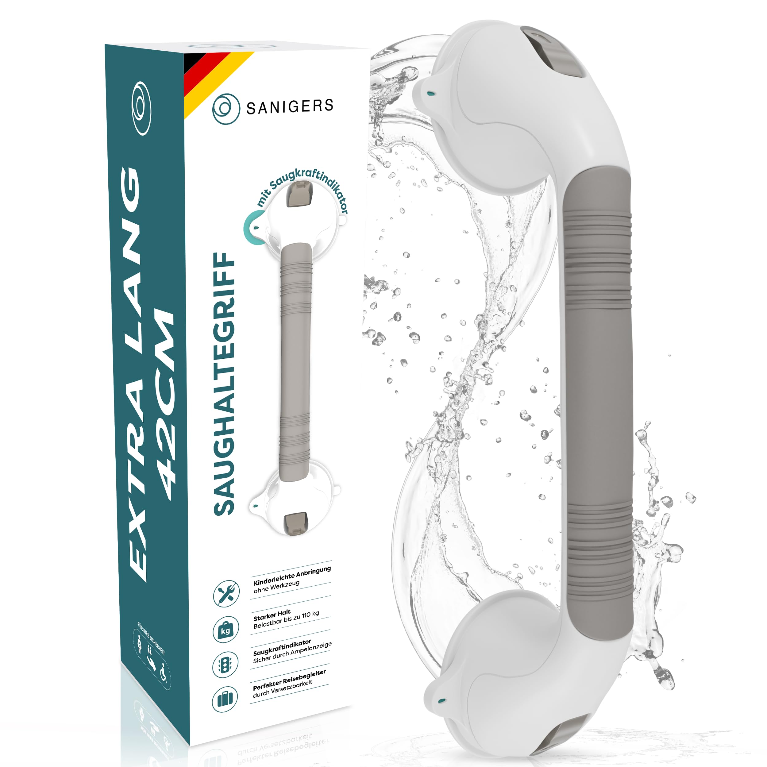 Poignée d'appui douche sans perçage : barre de baignoire ventouse 42 cm