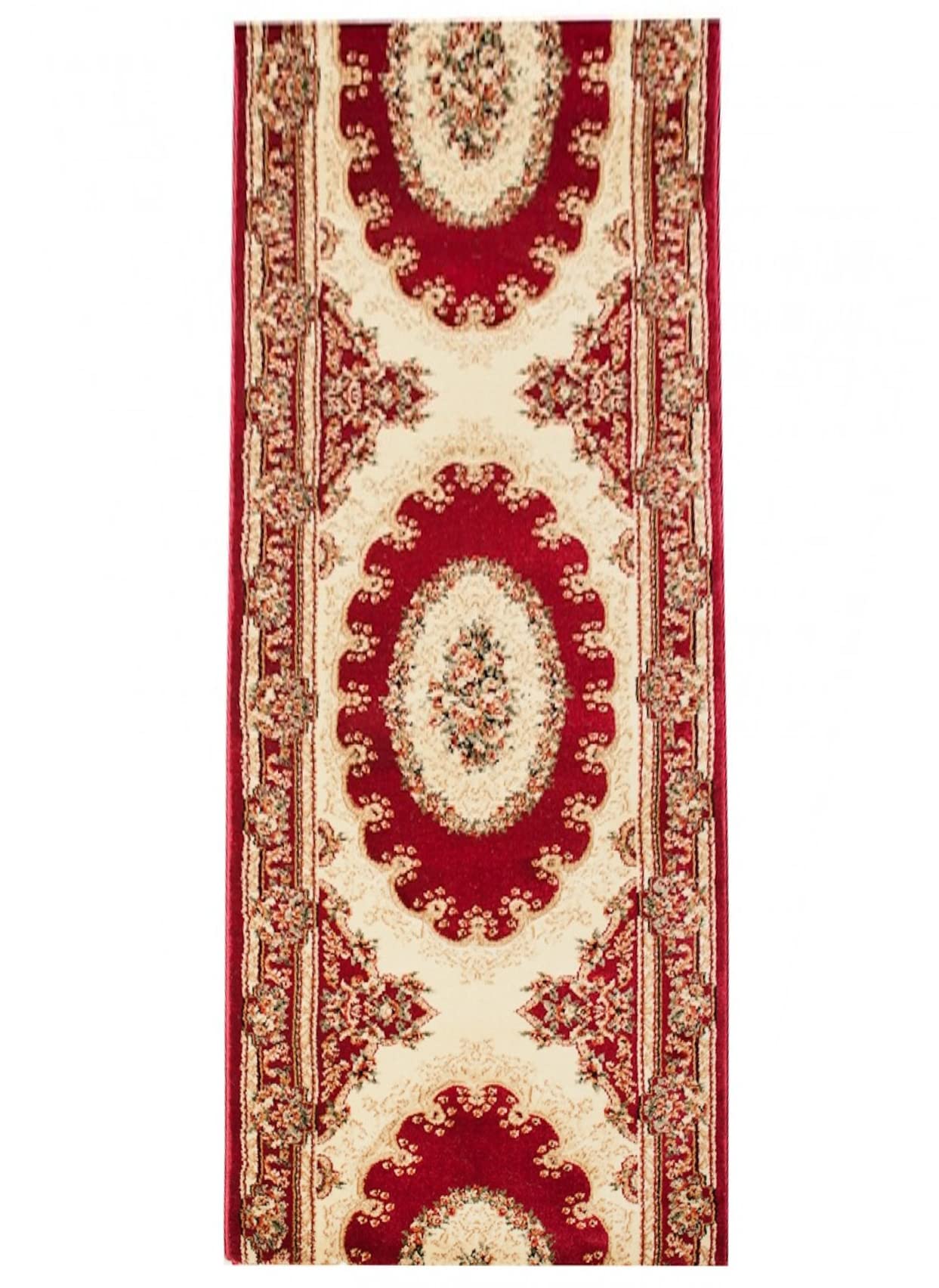 TAPISO Yesemek dywan bieżnik na korytarz, krótkie runo, klasyczny medalion kwiatowy, tradycyjny wzór ornamentowy, czerwony, kremowy, 140 x 460 cm