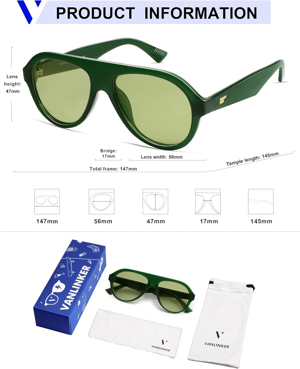 VANLINKER Retro Aviator Polarized Sunglasses for Men Women Trendy 70s Vintage Plastic Frame Sun Glasses VL9750 - Image 5