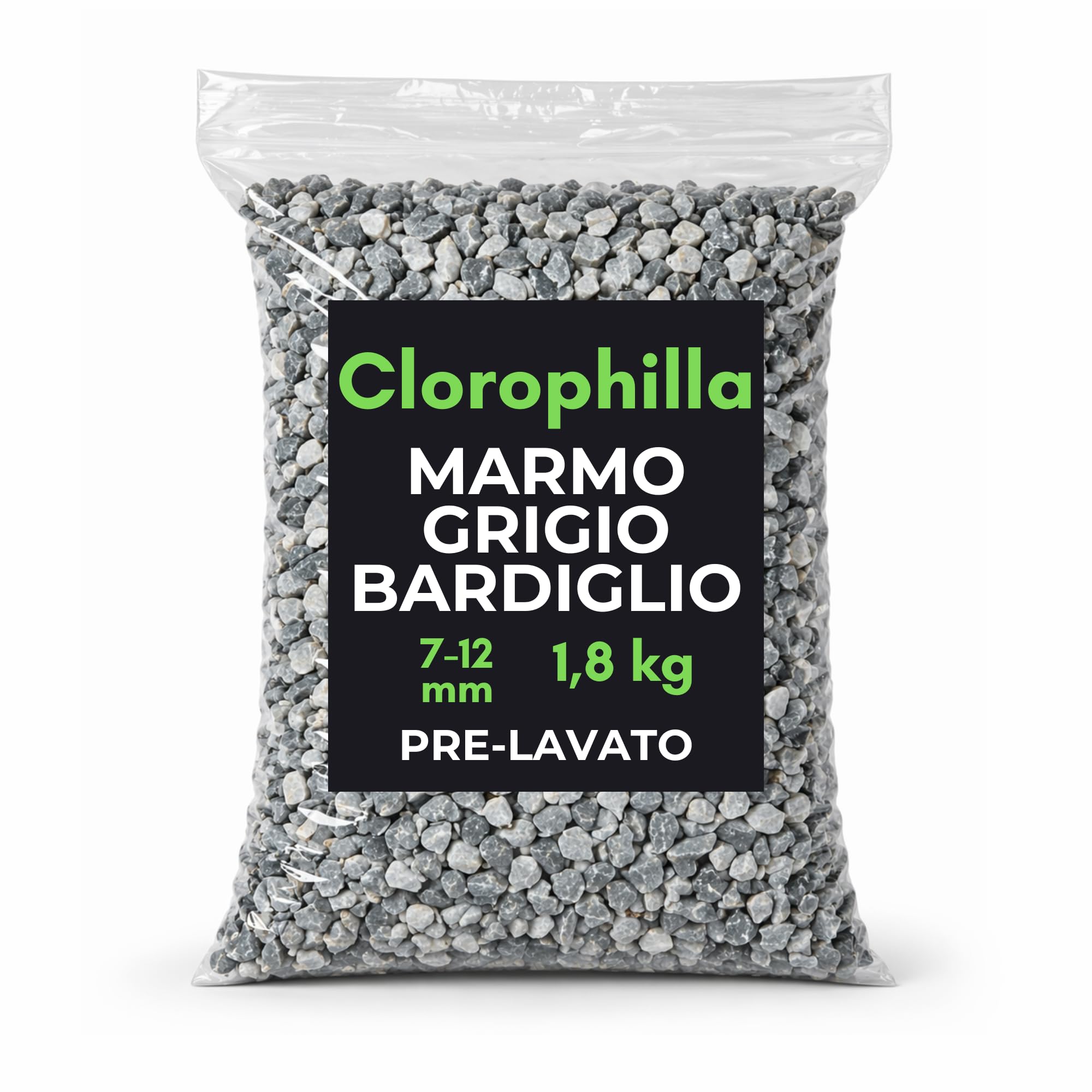 Ghiaia Decorativa Marmo Bardiglio Grigio 7–15 mm Pre-Lavata – Ideale per Vasi, Aiuole e Giardino – Riduce Polvere e Migliora Drenaggio – Clorophilla (GRIGIO 1,8 KG)
