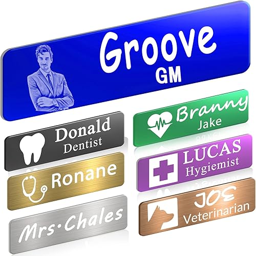 Etiqueta de nombre personalizada con logotipoetiquetas grabadas con imagen con imán o alfiler, insignia de identificación personalizada para