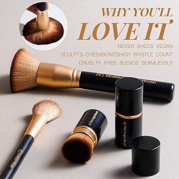 BS-MALL Makeup Brushes Set with Kabuki, Powder & Eyeshadow Brushes | Travel Friendly Makeup Kit with Bag | Concealer, Blush & Foundation Brushes for Liquid Makeup 22 Pcs (Black Gold)