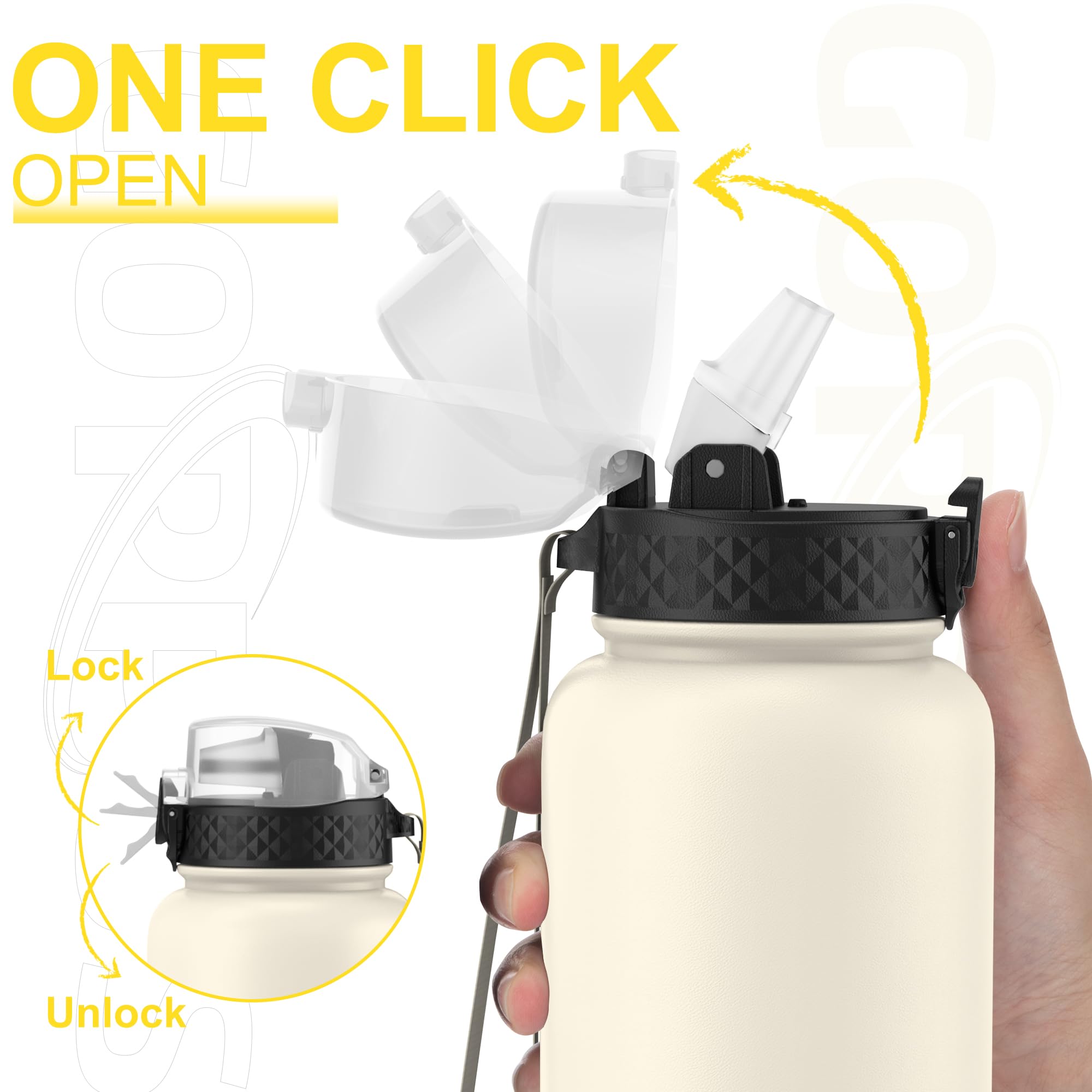 GOPPUS 1.2L/40oz Stainless Water Bottle with Straw Double Wall Insulated Bottles with Strap Large Vacuum Thermal Flask Leakproof Keep Cold Drinks Bottles with Flip Top Lid for Men Women BPA Free - Image 2