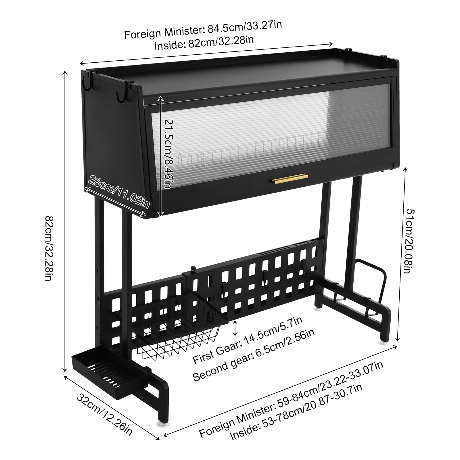 Escurreplatos de acero al carbono con soporte para utensilios, escurridor ajustable sobre el fregadero con agujeros de drenaje, soporte para platos con soporte para tabla de cortar
