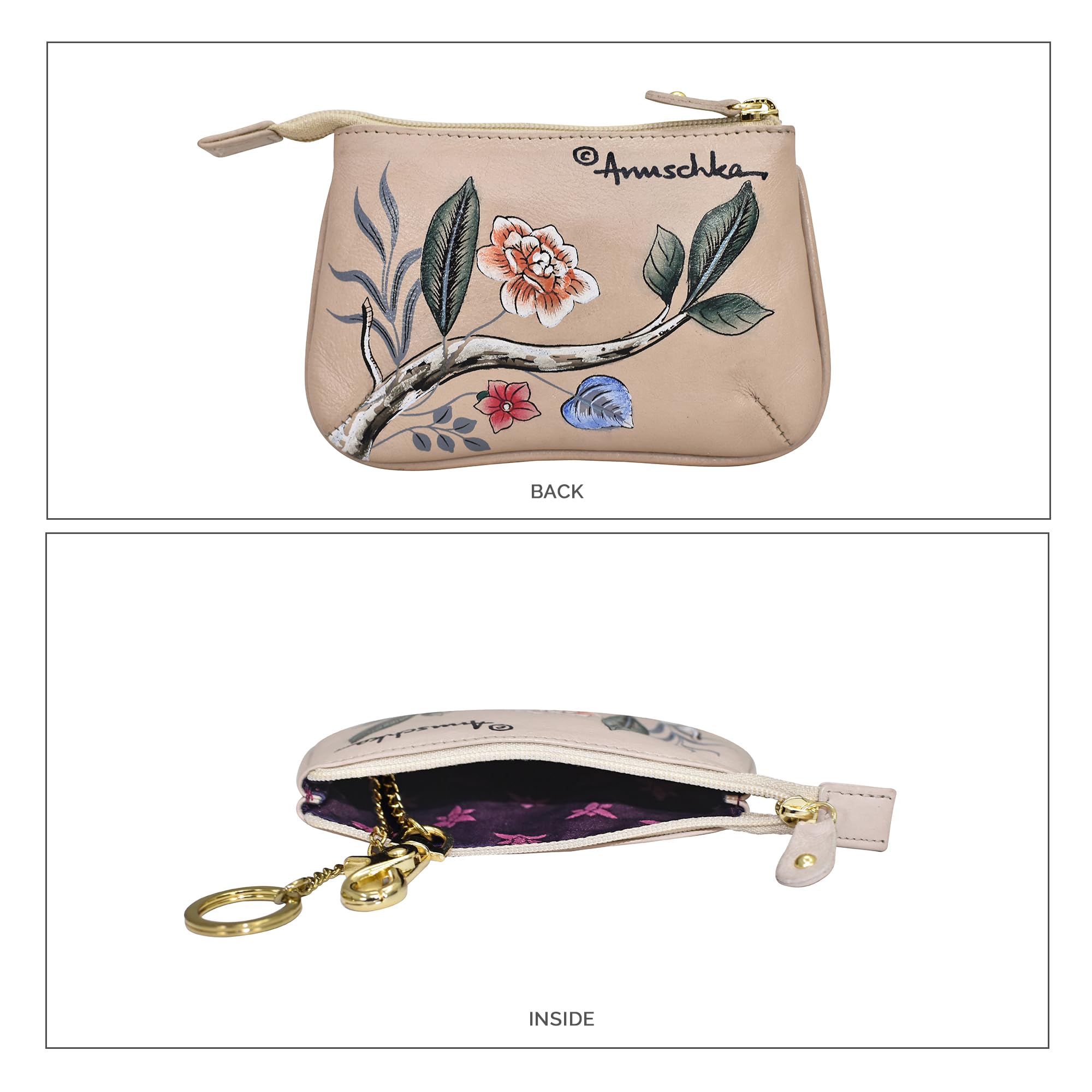 Anuschka Women’s Leather Coin Purse – Hand-Painted Genuine Leather Coin Purse with Secure Closure - 1107, Cardinal Family 2
