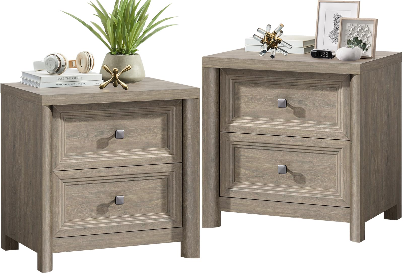 Night Stand Set of 2 Farmhouse Nightstand with 2 Drawers Storage Bed Side Table End Table with Metal Knob Large Mid Century Modern Wood Bedside Stand