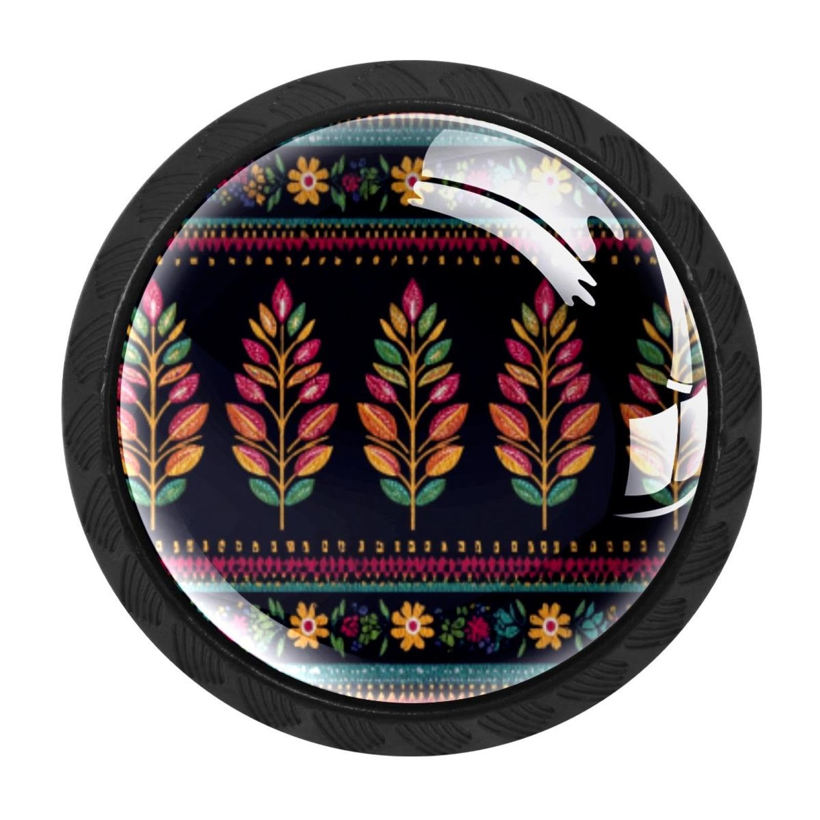 CHENZZZZ 4 Pieces Black Cabinet Pull Handle with Screws,Motifs African Boho Paisley Floral (29) Kitchen Knobs, Hardware for Cupboard Drawer Dresser