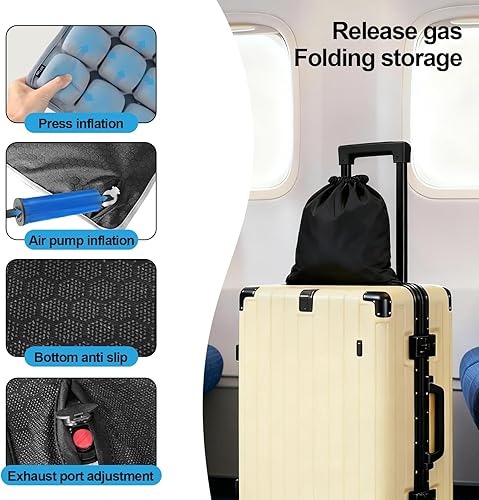 Miniatura 13 de Cojín de asiento de viaje para avión – Cojines inflables de asiento de célula de aire 3D, cojín ergonómico de viaje para vuelos largos, cojines