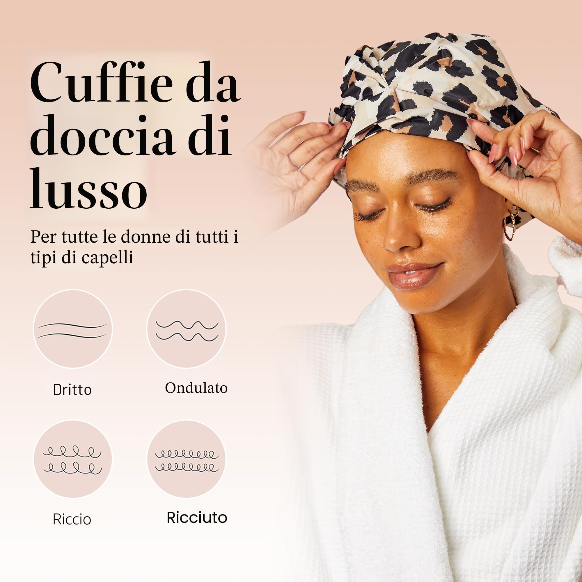 Kitsch Cuffia Doccia Lusso Donna Impermeabile e Riutilizzabile – Cuffia Doccia Grande Antiscivolo Asciugatura Rapida per Capelli Lunghi e Corti, Donna e Uomo – Design Comodo ed Elegante – Leopard
