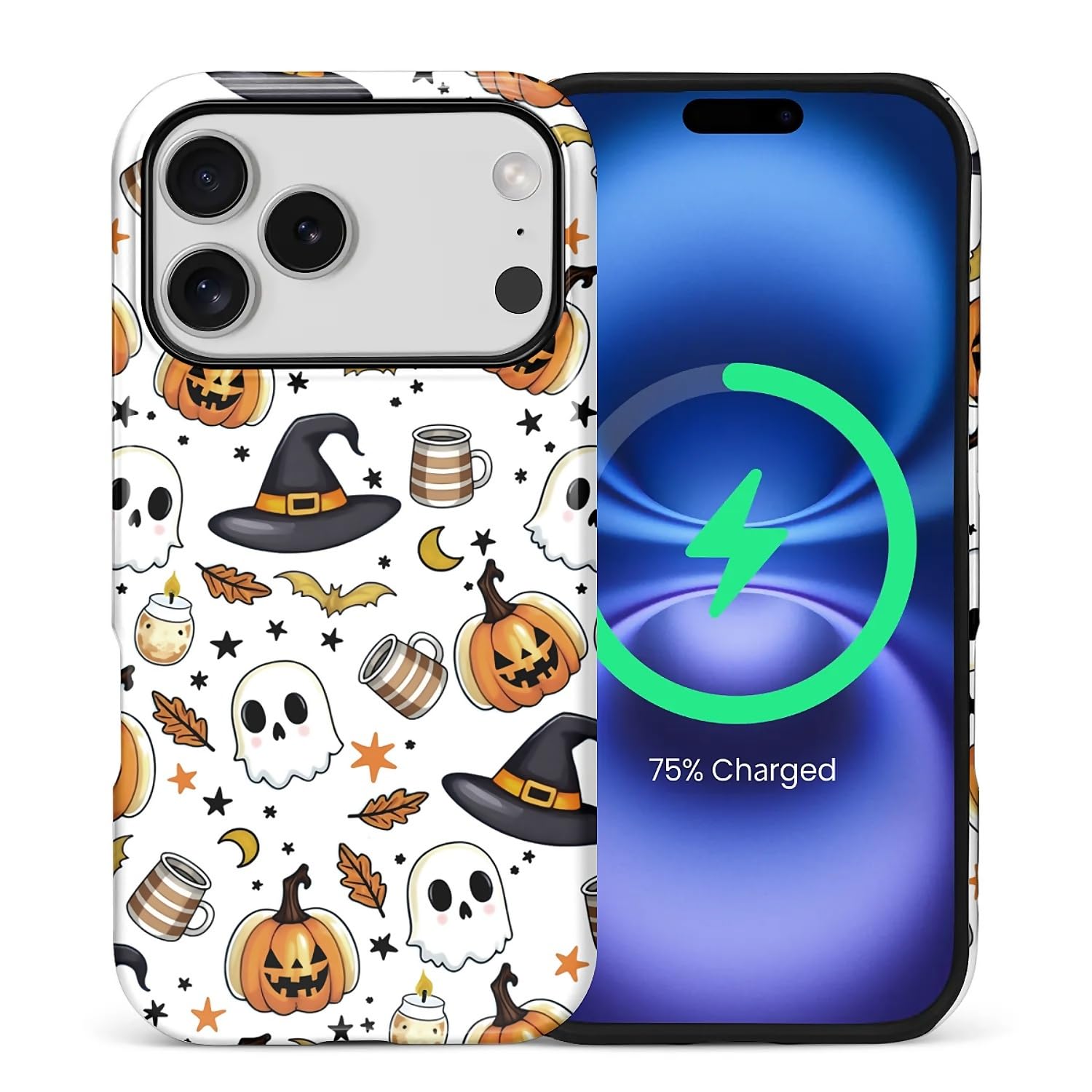 for iPhone 17 Pro Case for Women Girl Men Boy, Compatible with MagSafe, Shockproof Soft Silicone & Hard PC Shell Protective Case for iPhone 17 Pro - Candle Pumpkin Ghost Bat Candle Pumpkin Ghost Bat IPhone 17 Pro