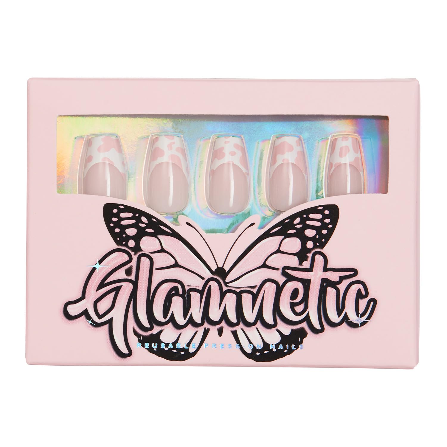 Glamnetic Press On Nails - Strawberry Milk | Glossy Short Coffin Nails with Salon UV Finish, Reusable Opaque Nails in 12 Sizes - 30 Nail Kit with Glue