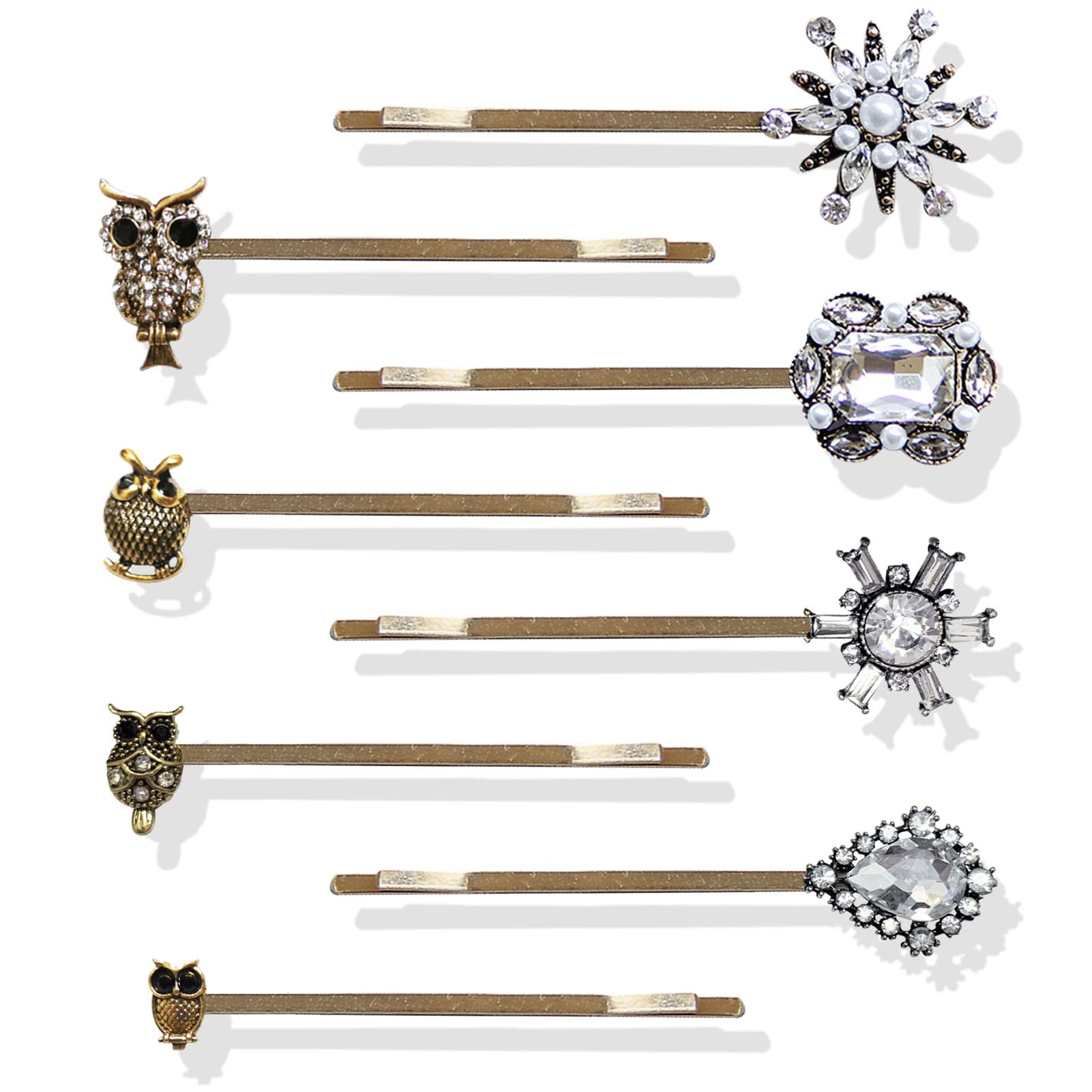 8PCS Vintage Hair Clips Rhinestone Bobby Pins for Women Girls Retro Owl Hair Pins for Ladies Decorative with Pearl Crystal Hairpin Headwear Styling Tools Hair Accessories