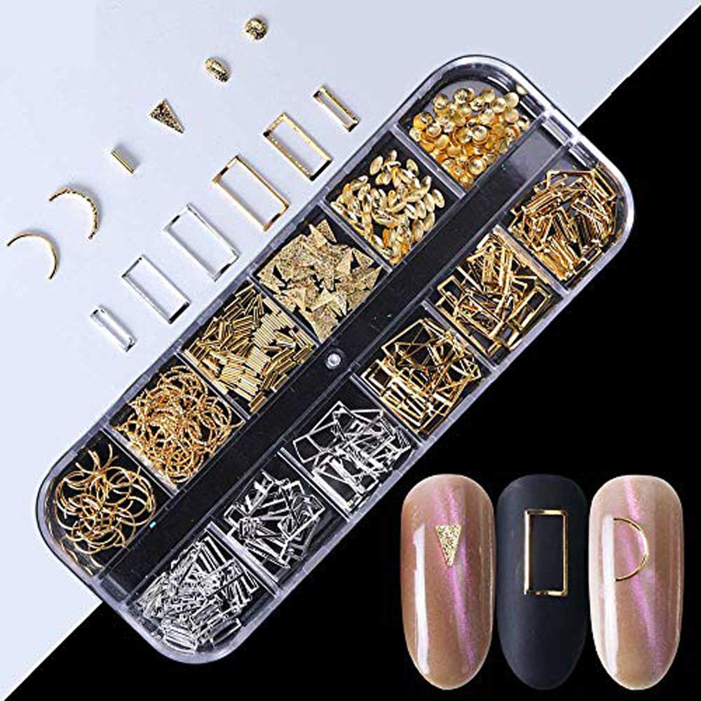 1Case Gold Silver Hollow 3D Nail Art Decorations Mix Metal Frame Nail Rivets Shiny Charm Strass Manicure Accessories Studs