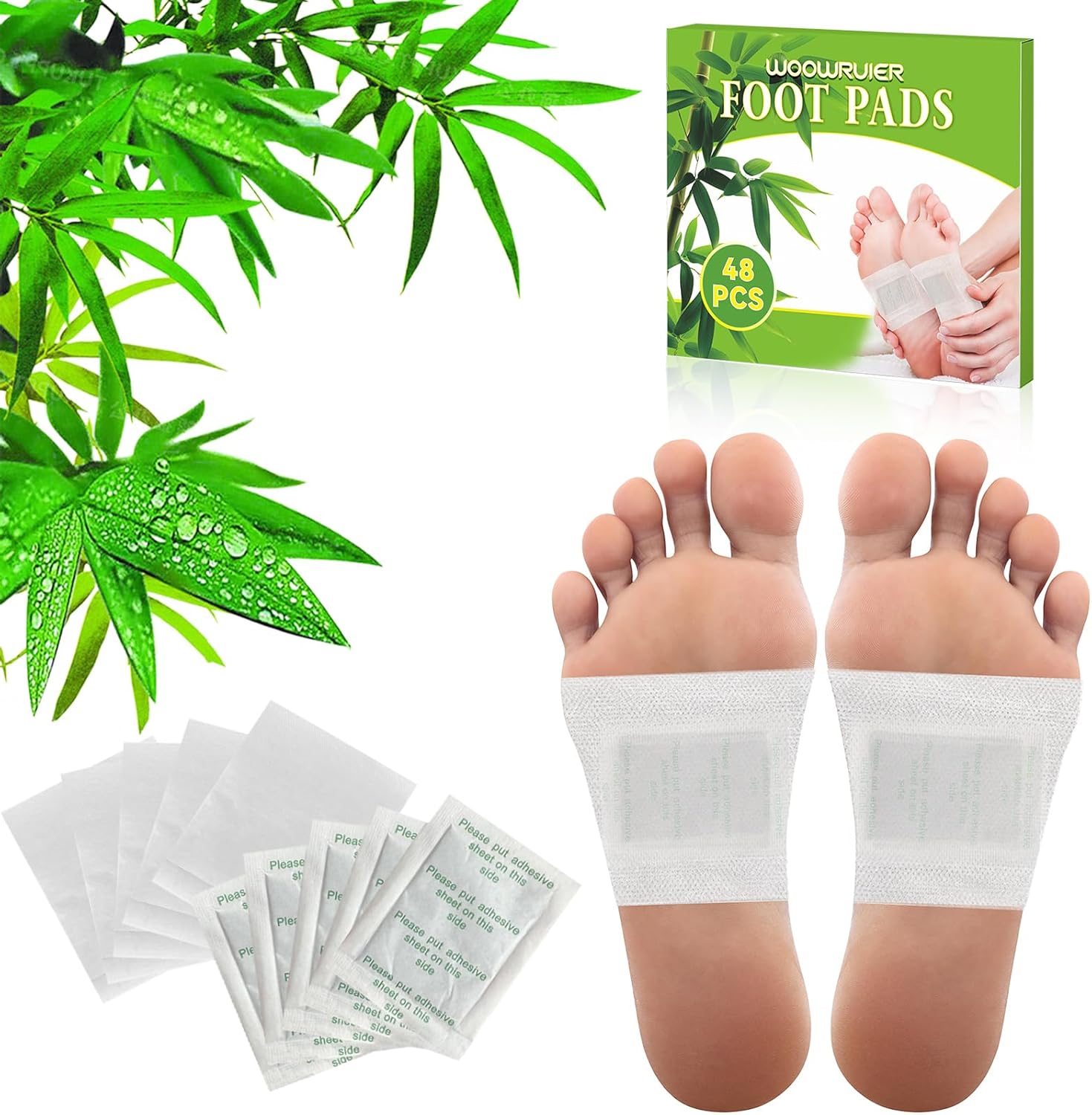 WOOWRULER 48 Packs Wormwood Foot Pads to Feel Better, Relieve Stress & Sleep Better, Suitable for Home or Travel Use