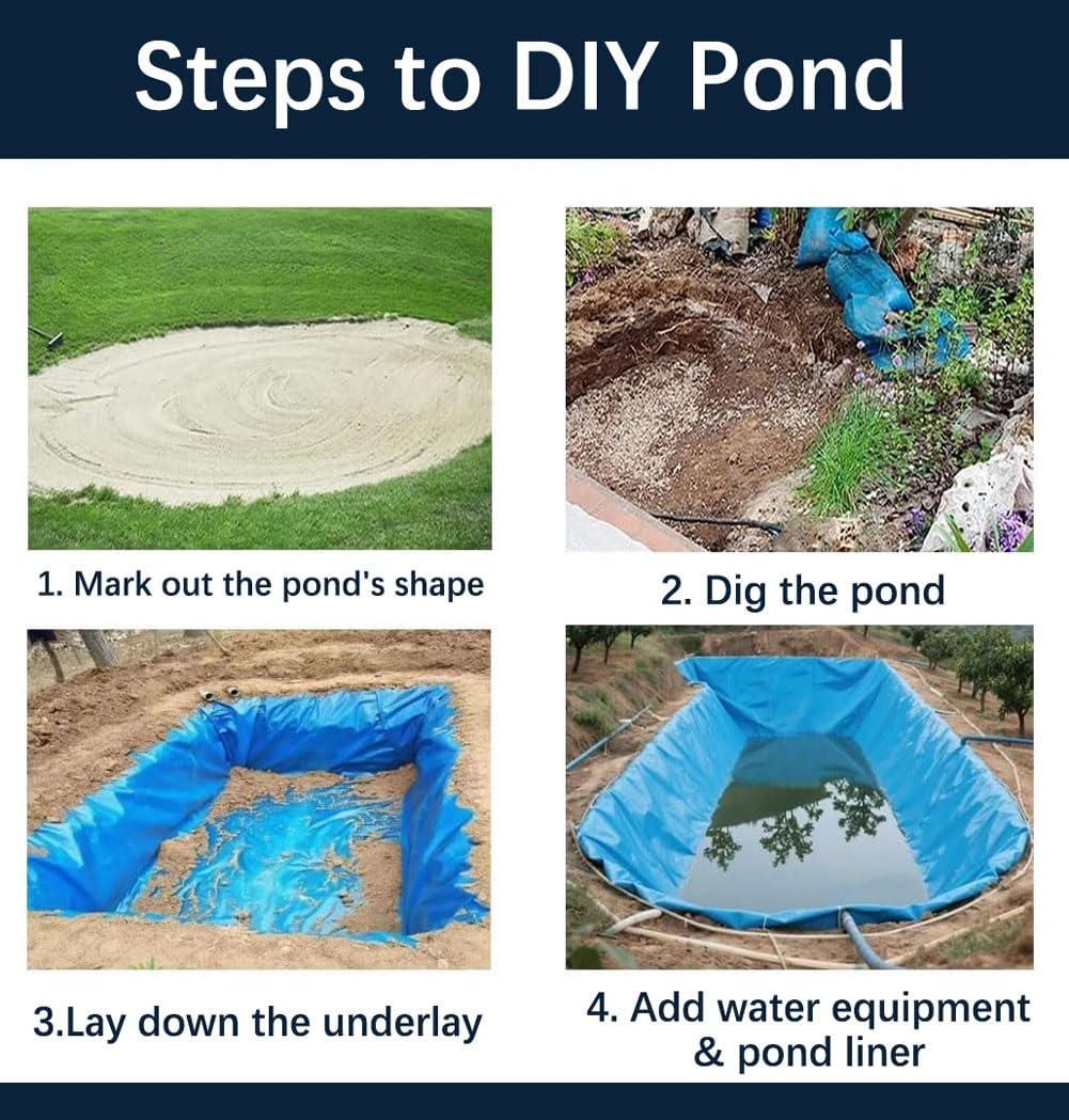 Telo per Laghetto da Giardino Blu in HDPE, 0,2mm, Telo Flessibile Pieghevole Impermeabile per Piscine E Laghetti, Fontana, Lago Artificiale, Cascate, Stagni per Pesci Koi(1x15m)