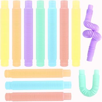 VEYLIN 12PCS Pop Tubes Fidget Toys for Kids, Colorful Sensory Tube Toys, Mini Size Stretchy Tubes Sensory and Learning Toy for Toddlers