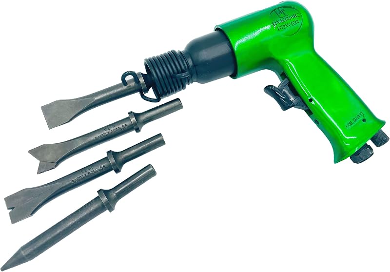 DYNAMIC POWER Short Barrel Air Hammer Kit with 4-Chisels, Alloyed steel barrel and heat-treated piston, 4500 bpm D319115-SA