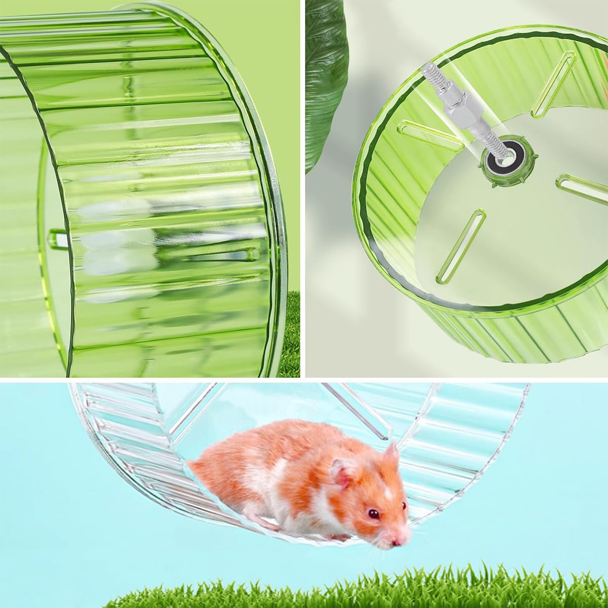 Roue pour Hamster Super silencieuse, 21 cm, avec Base en Bois réglable, Roue d'exercice à Double roulement pour Hamsters Nains syriens, gerbilles et Petits Animaux (Orange)