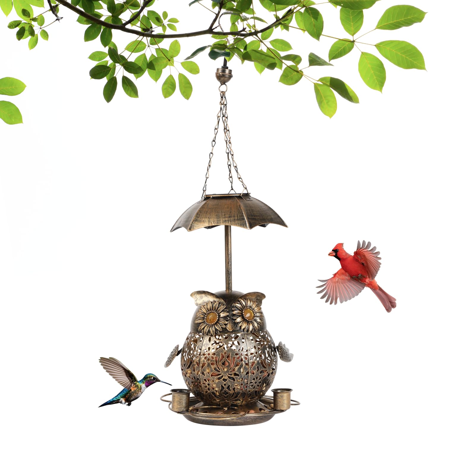Comedero colgante para pájaros al aire libre. Comedero para pájaros a prueba de ardillas al aire libre. Comedero para pájaros con luz solar para exteriores con 3 tazas de agua. Jardín, patio trasero