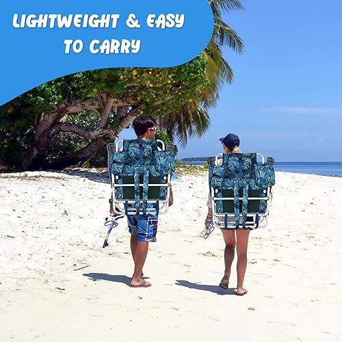 Miniatura 4 de Goplus Sillas de playa con mochila, 2 sillas de camping portátiles con bolsa fresca y soporte para tazas, sillas reclinables al aire libre de 5