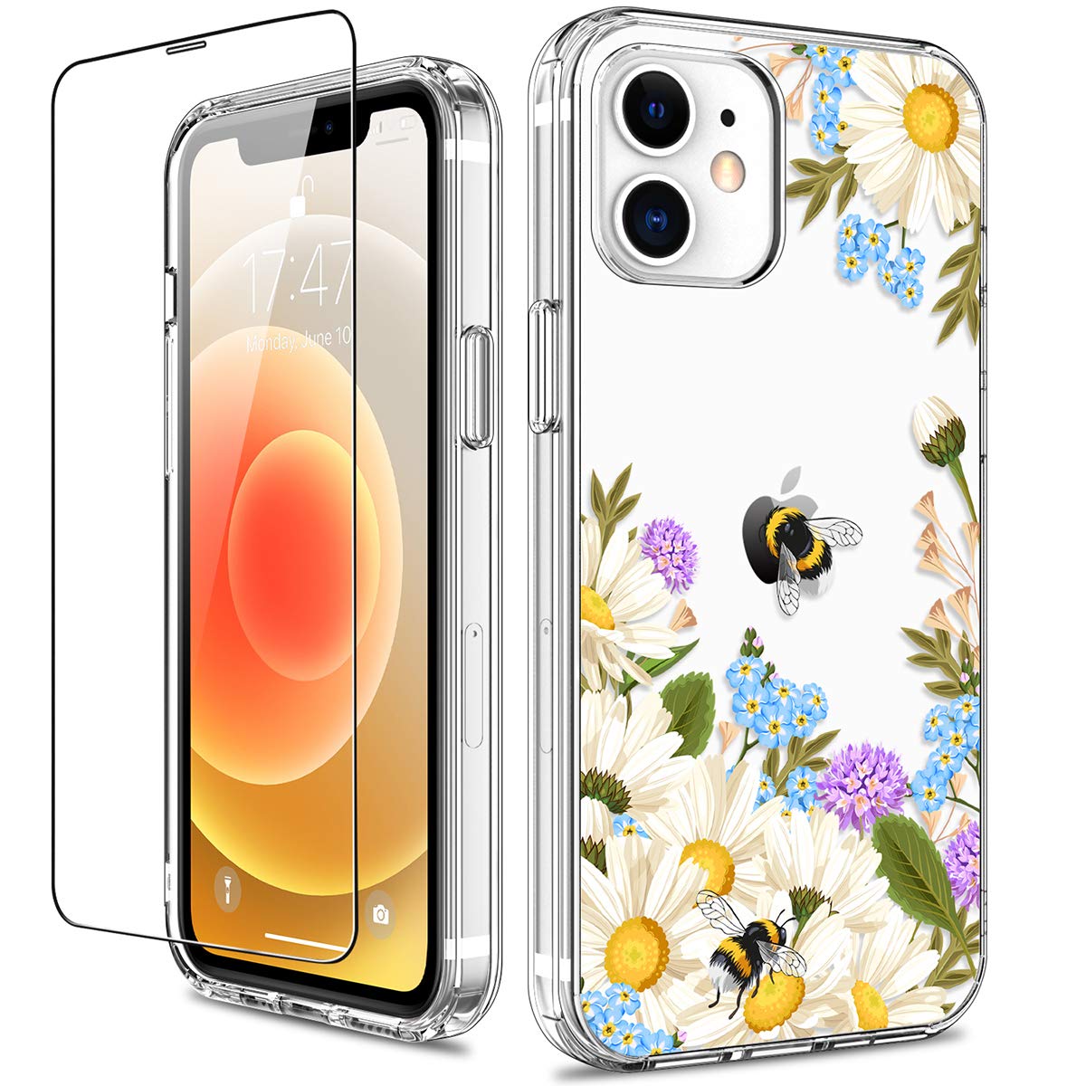 GiiKa for iPhone 12 Case, iPhone 12 Pro Case, Clear Full Body Protective Floral Girls Women Shockproof Hard Case with TPU Bumper Cover Phone Case for iPhone 12, White Flowers
