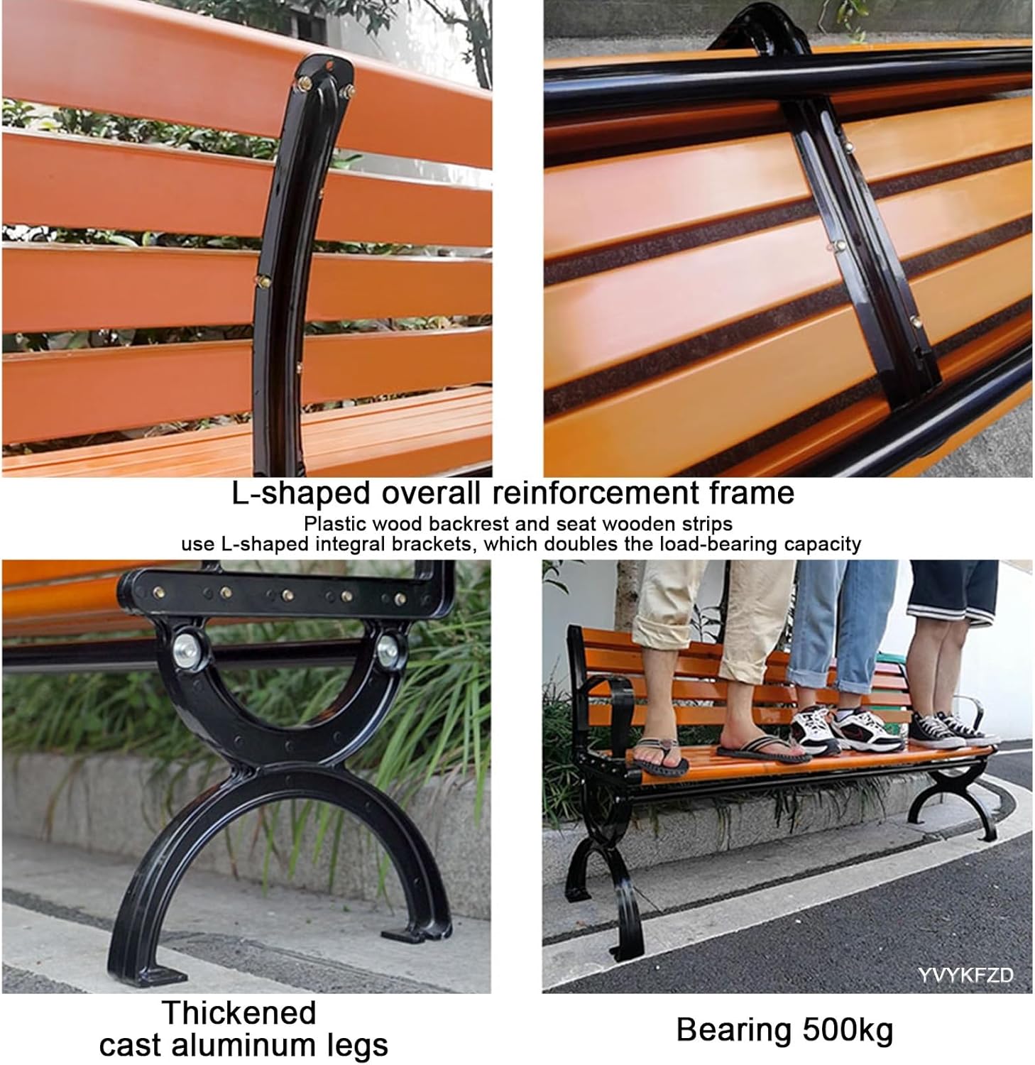 YVYKFZD 2 Seater Garden Bench, Patio Bench with Anti-Rust Metal Frame, Weatherproof Outdoor Bench Seat with Smooth Finish, Easy to Assemble, Lawn Decor Seating Front Porch Furniture (Color : Plastic