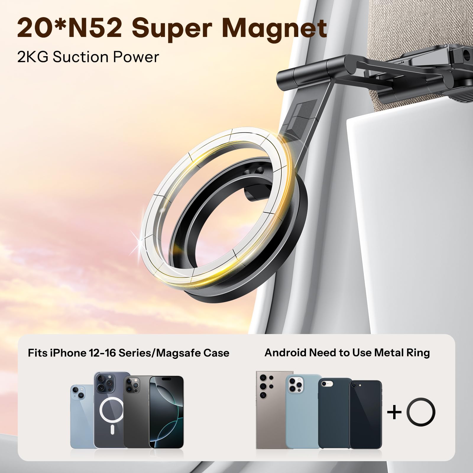 OMOTON TP02 Aluminium Trépied Magnétique pour Téléphone, Rotation à 360° Tripod pour MagSafe, Adapté au Salle de Sport, Vlog, Avion & Gadgets de Voyage, pour iPhone 17/16/15/14 Pro Max Air, Noir