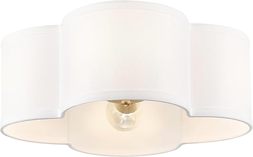 Vista 20 de Luces de Techo Semiempotradas Doradas, Lámpara de Techo de 4 Luces de 18" con Pantalla de Tela en Forma de Flor, Iluminación de Tambor de Latón