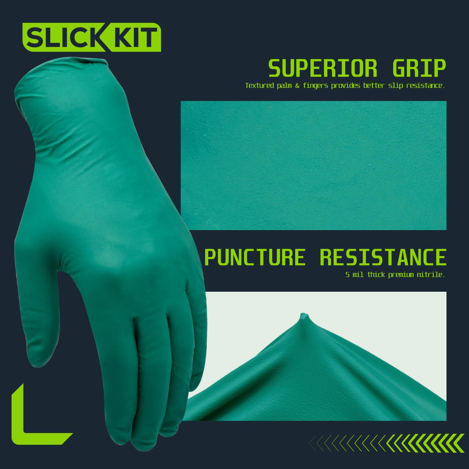 Guantes desechables de nitrilo, guantes industriales sin látex de 5 mil para limpieza automotriz, no estériles, color verde (pequeño/7 (paquete de 1000))