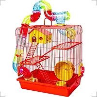 Gaiola Hamster Super Luxo Labirinto 3 Andares Vermelha