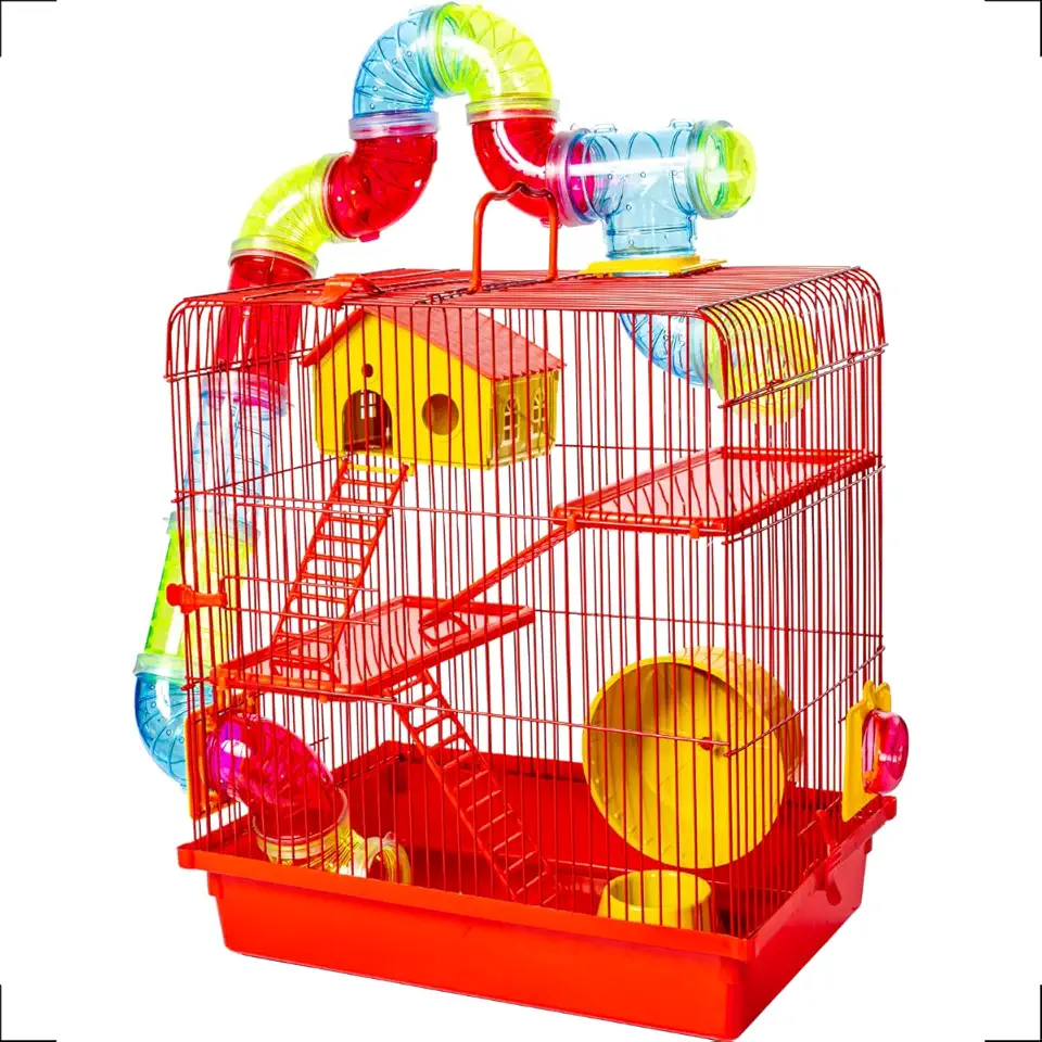 Gaiola Hamster Super Luxo Labirinto 3 Andares Vermelha