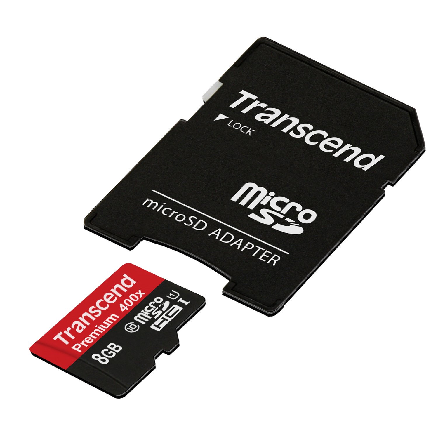 Transcend Lot de 5 cartes mémoire flash microSDHC 8 Go 60 Mo/s 400 x UHS-I Classe 10 avec adaptateur TS8GUSDU1