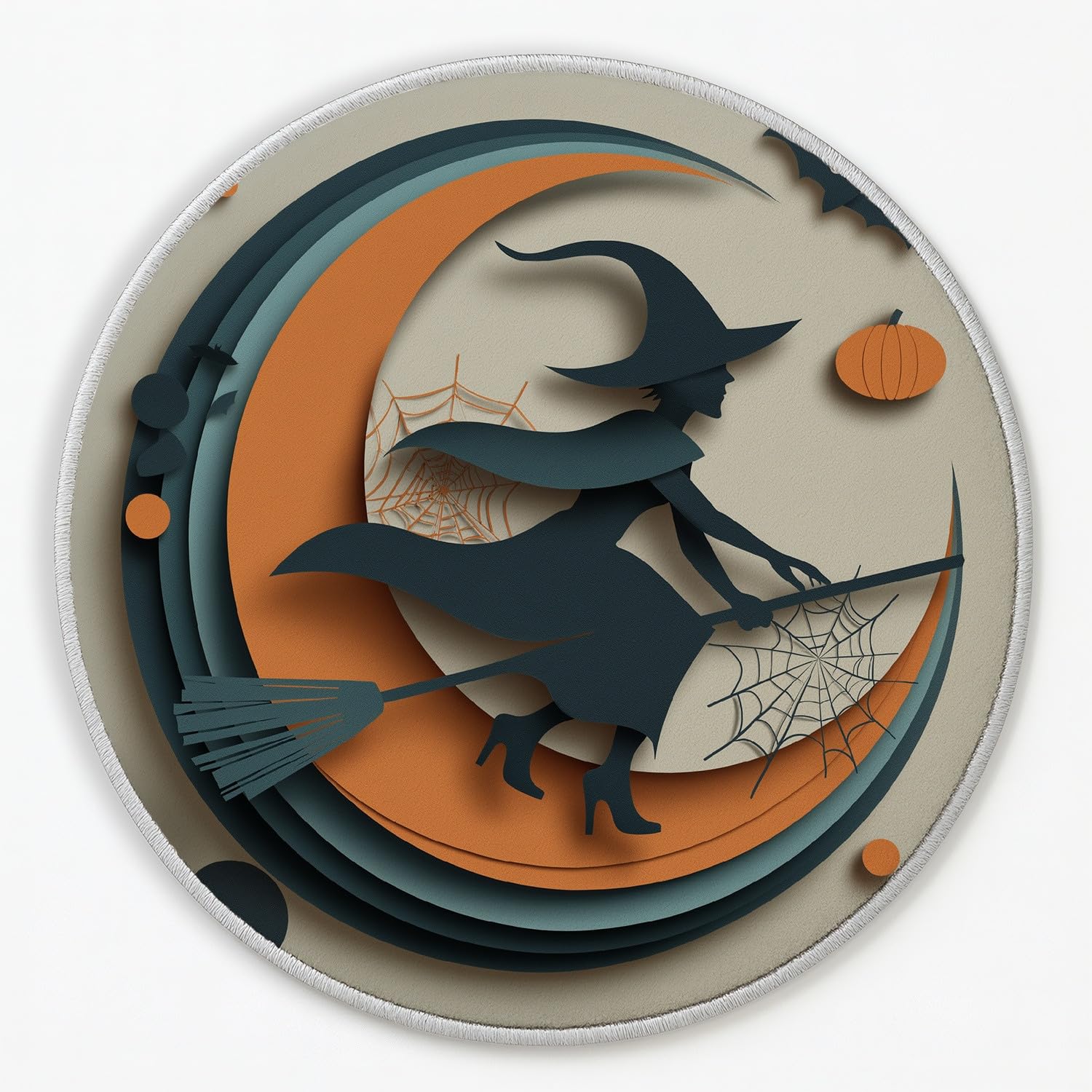 Générique Tapis Rond 100 cm Diamètre Table Basse Coloré, Art du Papier Découpé Sorcière Lune Toile Moelleux Tapis à Poils Courts pour Entrée