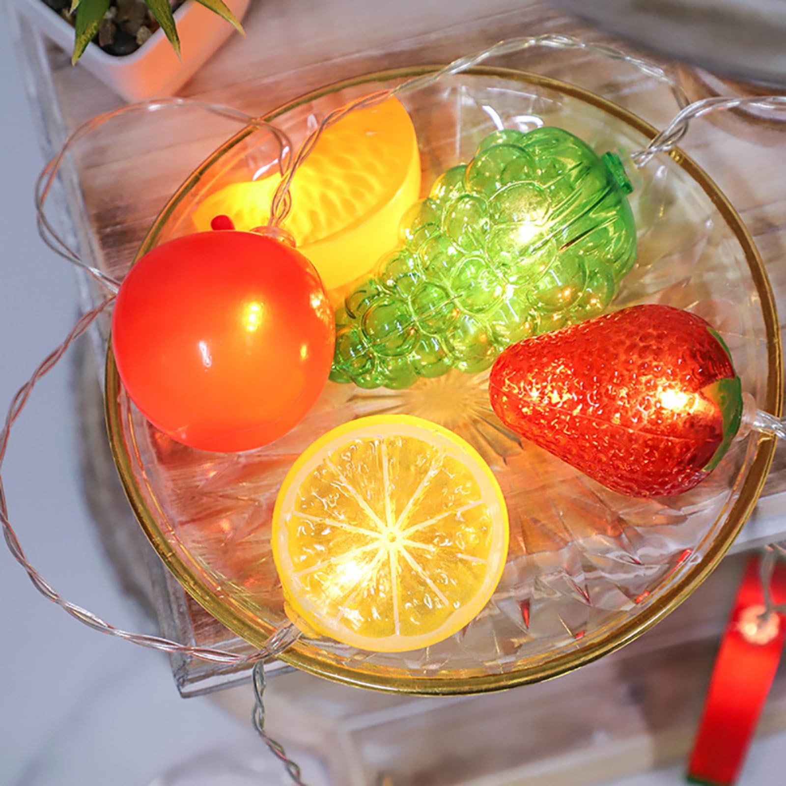 Guirlande Lumineuse créative Forme Fruits, alimentée par Piles, Fil argenté, éclairage d'ambiance LED, luminaire décoratif pour Noël, fête, Maison, Bureau