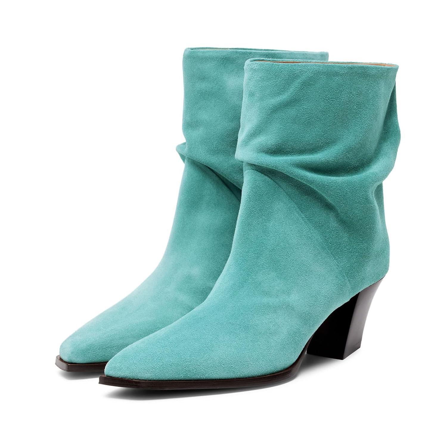 Womens Pointed Toe Faux Suede Ankle Boots Chunky Heel Pull On Fashion Block Heel Booties for Women Size
