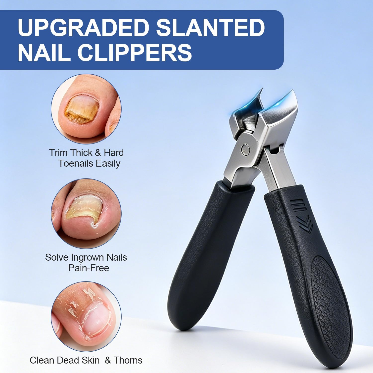 Toenail Clippers for Thick Toenails with Nail Tool Sterilizer Box, 4PCS Angled Head Toe Nail Clippers Set for Esthetician, Ingrown Toenail Clippers for Seniors
