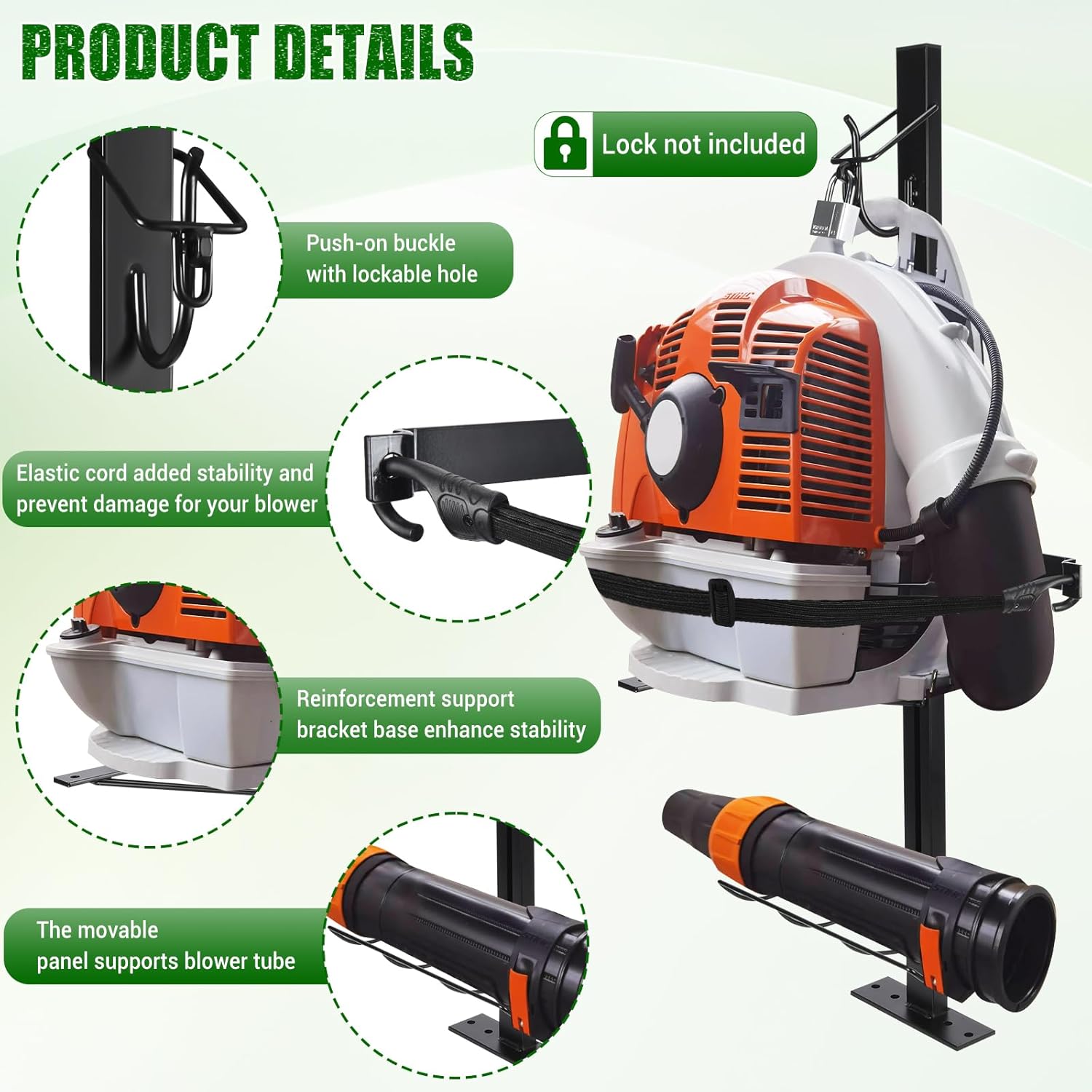 Upgraded Backpack Blower Rack for Trailer, Thicken Steel Leaf Backpack Blower Holder with Adjustable Base Fit 16"-25" Blowers, Open and Enclosed Lawn Landscape Trailer Truck Accessories, Carbon Black