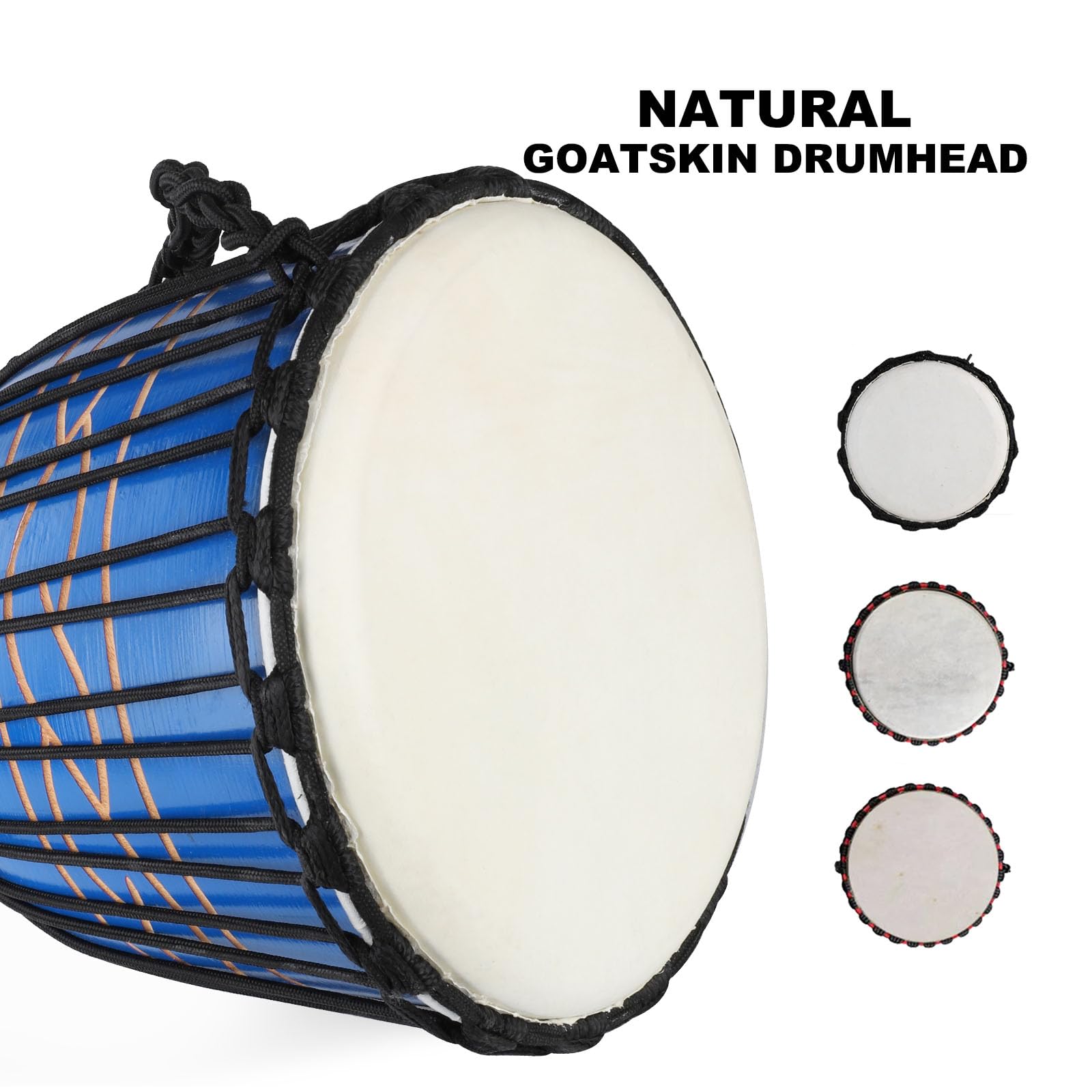 Djembe African Drum 10'' x 20'' with Mahogany Body Goatskin Drumhead Hand Drums for Adult (Blue)