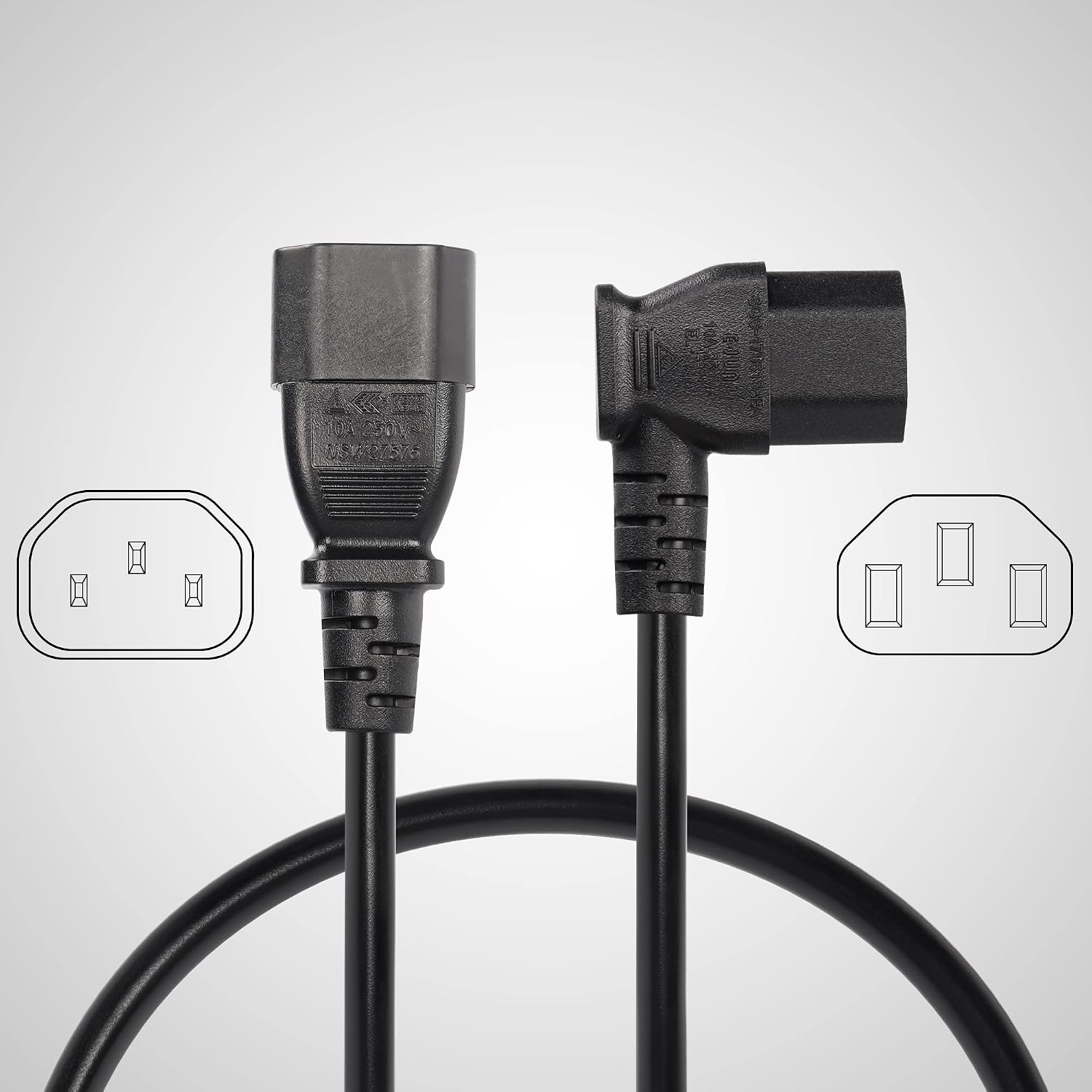 CERRXIAN 40cm Right Angle IEC 320 C13 to C14 Power Cable, 90 Degree C14 Male to C13 Female PDU Power Supply Extension Cord for Monitors,Computers,Etc(Rc13-c14)