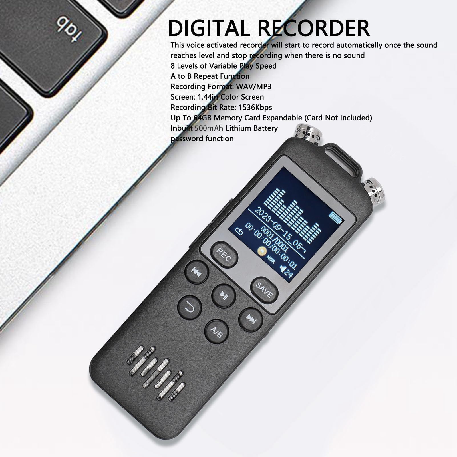 Grabadora de Voz Digital, Grabadora Digital de 1536 Kbps Activada por Voz para Clase (16GB)