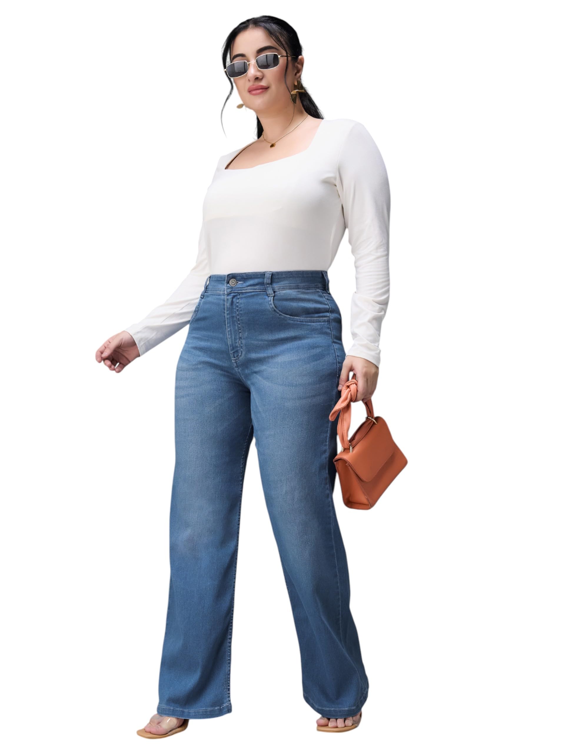miss chase a+ Women's Wide-Leg Mid Rise Regular Length Light Weight Denim Jeans-picture-11
