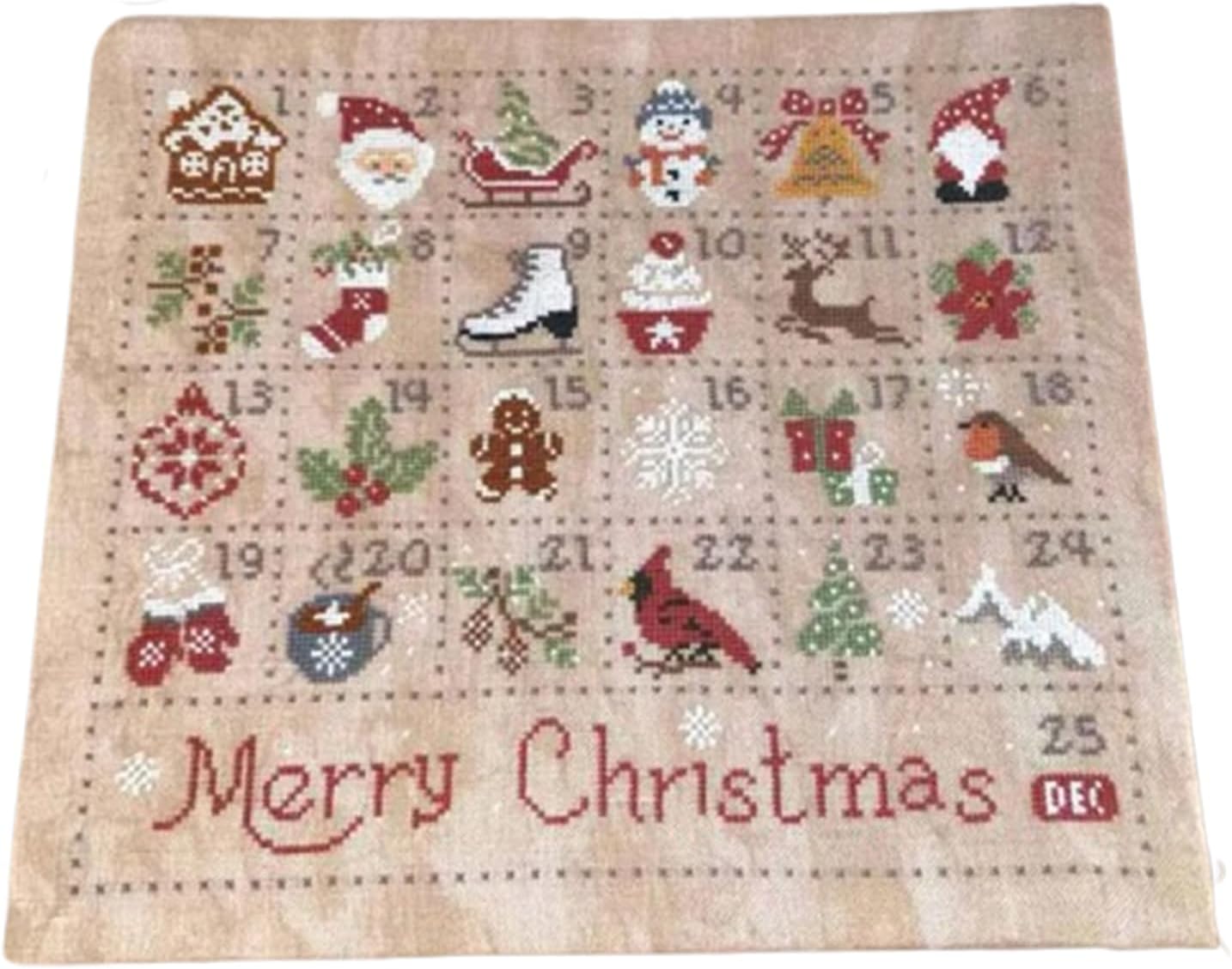 Christmas Advent Calendar Cross-Stitch Kit,Hand-Embroidered Christmas Decoration Kit 25-Day Countdown Advent Calendar Gift Suitable for Adults and Beginners