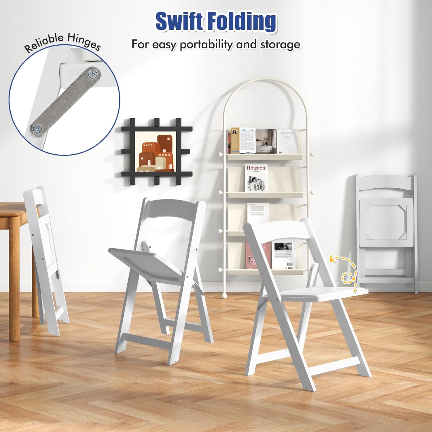 GOFLAME 12 Pack Folding Chairs, Foldable Dining Chairs with Padded Seat & Rubber Wood Legs, Indoor Outdoor Portable Commercial Seat for Home Office Events, Wedding & Party, No Assembly Needed, White
