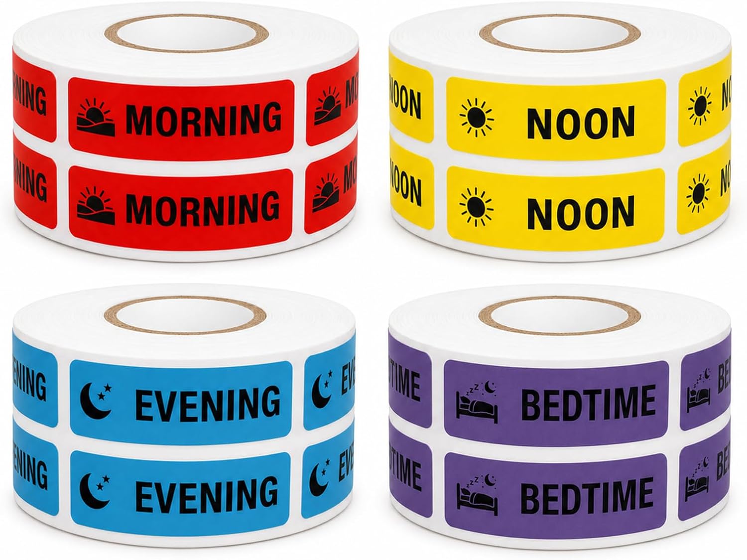 4000 PCS Medicine Stickers 1.5″x0.5″ Self Adhesive Vinyl 4 Rolls | Morning Noon Evening Bedtime Medication Instruction Labels, Medication Reminder Sticker For Pill Case, Prescription Vial