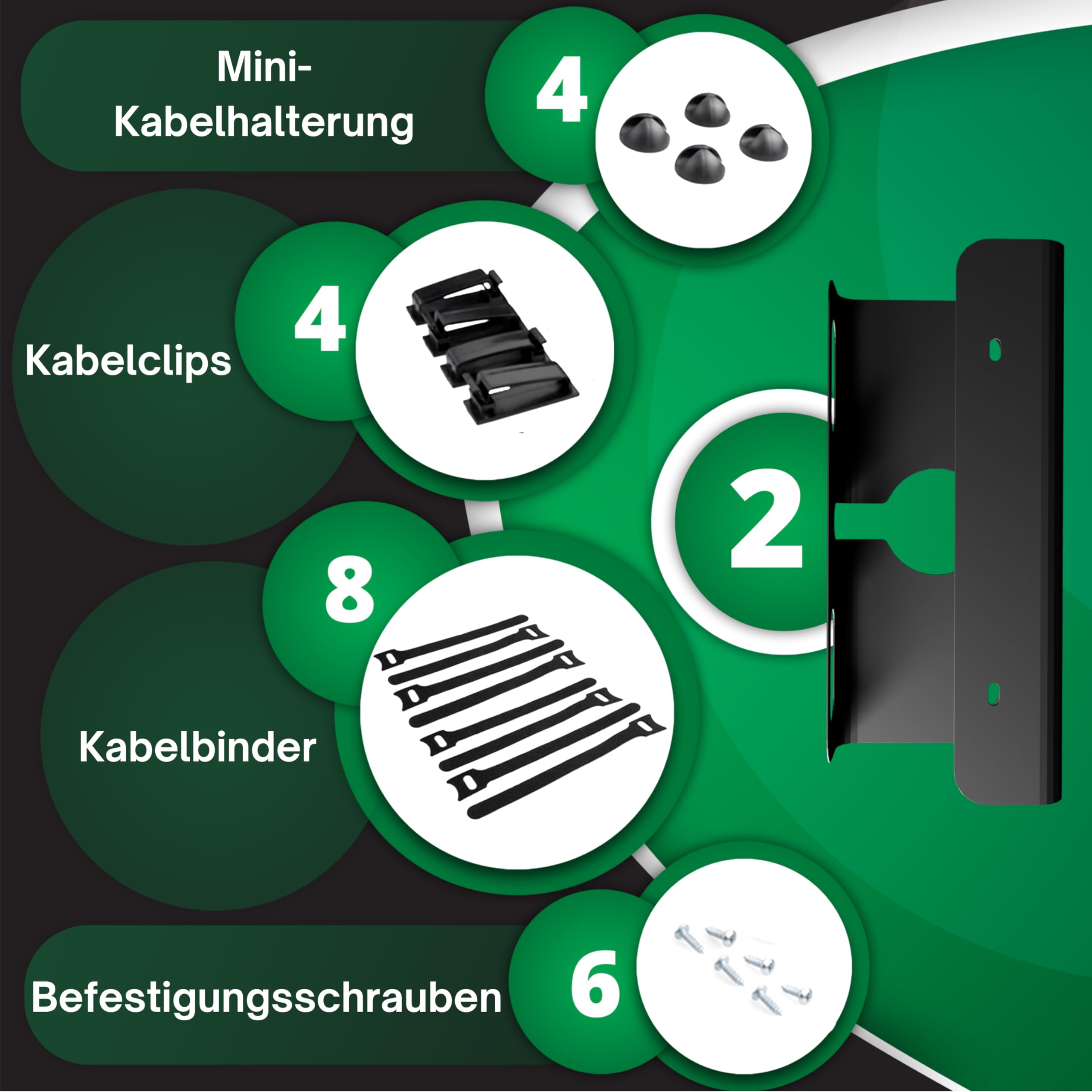 ATM® Pasacables para una gestión ordenada de cables, juego de 2 soportes para cables negros, escritorio de fácil montaje, 25 x 11,2 x 10 cm, pasacables para oficina en casa