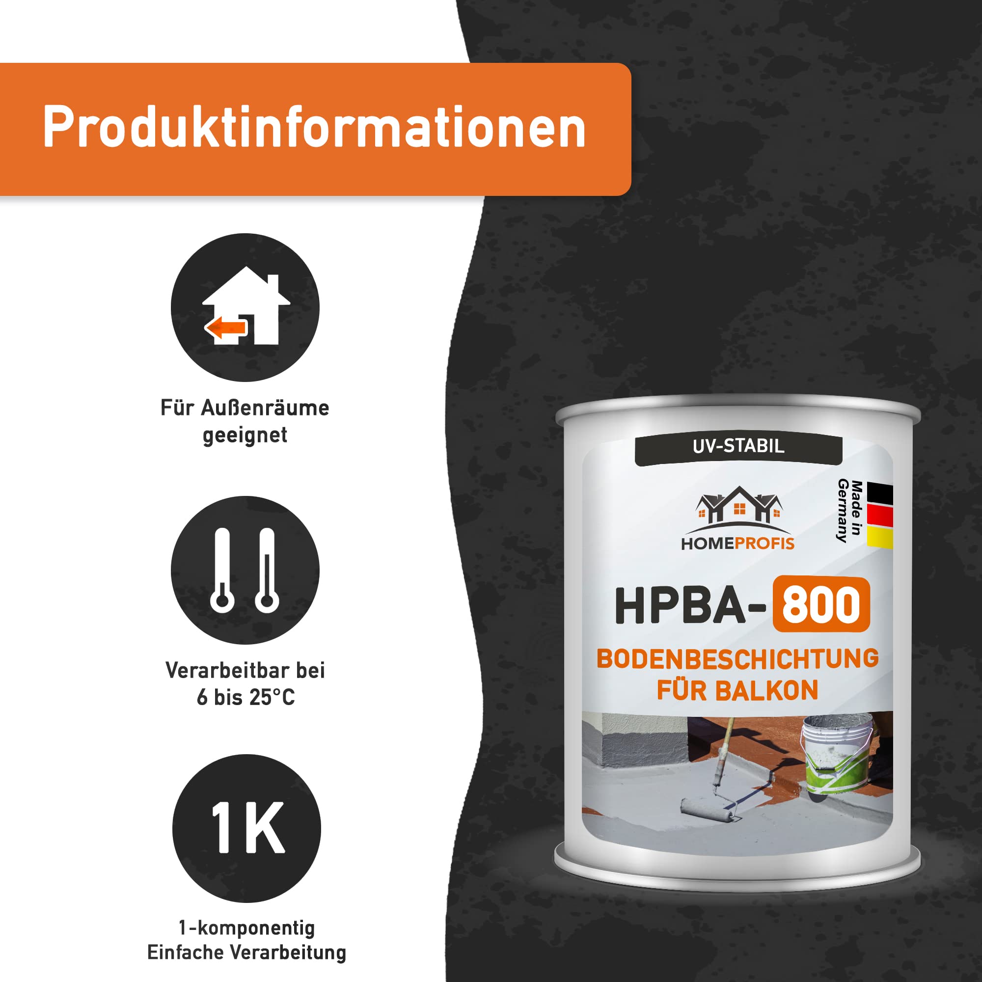 Home Profis® HPBA-800 matte UV-beständige 1K Bodenfarbe (5m²) für Balkon & Terrasse in RAL 7036 (Platingrau) – Wasserdichte Bodenbeschichtung, Bodenlack, diffusionsgeschlossen